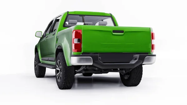 Zöld Pickup Autó Fehér Háttérrel Renderelés — Stock Fotó