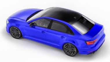 Tula, Rusya. 8 Haziran 2021: Mavi Audi RS4 Quattro 2018 lüks araba beyaz arka planda izole edildi. 3d oluşturma