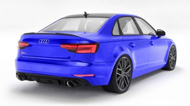Tula, Rusya. 8 Haziran 2021: Mavi Audi RS4 Quattro 2018 lüks araba beyaz arka planda izole edildi. 3d oluşturma