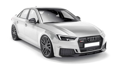 Tula, Rusya. 9 Haziran 2021: Gri Audi RS4 Quattro 2018 lüks araba beyaz arka planda izole edildi. 3d oluşturma