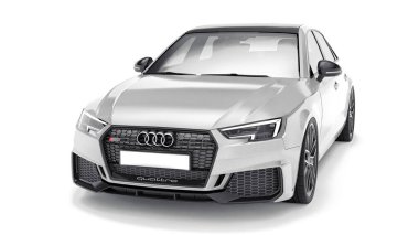 Tula, Rusya. 9 Haziran 2021: Gri Audi RS4 Quattro 2018 lüks araba beyaz arka planda izole edildi. 3d oluşturma