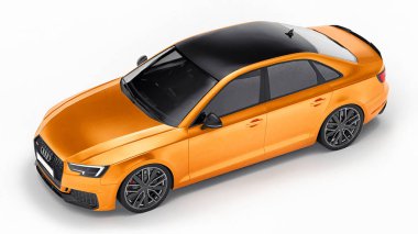 Tula, Rusya. 9 Haziran 2021: Orange Audi RS4 Quattro 2018 lüks araba beyaz arka planda izole edildi. 3d oluşturma