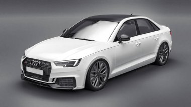 Tula, Rusya. 9 Haziran 2021: Gri arka planda izole edilmiş beyaz Audi RS4 Quattro 2018 lüks araba. 3d oluşturma