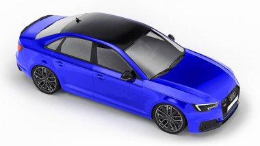 Tula, Rusya. 8 Haziran 2021: Mavi Audi RS4 Quattro 2018 lüks araba beyaz arka planda izole edildi. 3d oluşturma