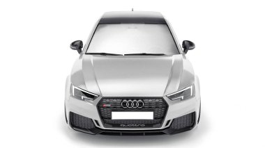 Tula, Rusya. 9 Haziran 2021: Gri Audi RS4 Quattro 2018 lüks araba beyaz arka planda izole edildi. 3d oluşturma