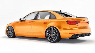 Tula, Rusya. 9 Haziran 2021: Orange Audi RS4 Quattro 2018 lüks araba beyaz arka planda izole edildi. 3d oluşturma