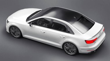 Tula, Rusya. 9 Haziran 2021: Gri arka planda izole edilmiş beyaz Audi RS4 Quattro 2018 lüks araba. 3d oluşturma