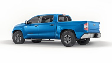 Tula, Rusya. 8 Haziran 2021: Toyota Tundra 2020 tam boy mavi kamyonet beyaz arka planda izole edildi. 3d oluşturma