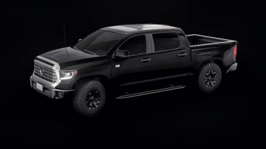 Tula, Rusya. 10 Haziran 2021: Toyota Tundra 2020 siyah arka planda izole edilmiş tam boy siyah kamyonet. 3d oluşturma