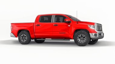 Tula, Rusya. 7 Haziran 2021: Toyota Tundra 2020 tam boy kırmızı kamyonet beyaz arka planda izole edildi. 3d oluşturma