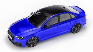 Tula, Rusya. 8 Haziran 2021: Mavi Audi RS4 Quattro 2018 lüks araba beyaz arka planda izole edildi. 3d oluşturma