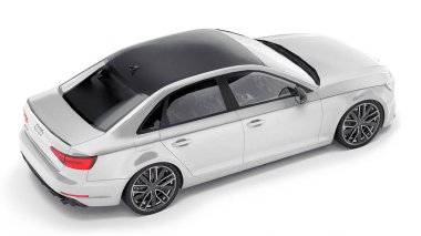 Tula, Rusya. 9 Haziran 2021: Gri Audi RS4 Quattro 2018 lüks araba beyaz arka planda izole edildi. 3d oluşturma