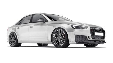 Tula, Rusya. 9 Haziran 2021: Gri Audi RS4 Quattro 2018 lüks araba beyaz arka planda izole edildi. 3d oluşturma