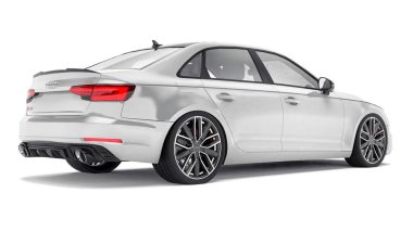 Tula, Rusya. 9 Haziran 2021: Gri Audi RS4 Quattro 2018 lüks araba beyaz arka planda izole edildi. 3d oluşturma