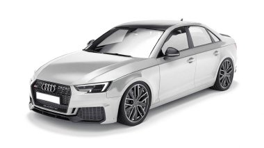 Tula, Rusya. 9 Haziran 2021: Gri Audi RS4 Quattro 2018 lüks araba beyaz arka planda izole edildi. 3d oluşturma