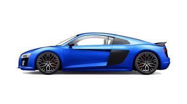 Tula, Rusya. 12 Mayıs 2021: Audi R8 V10 Quattro 2016 mavi lüks spor araba beyaz arka planda izole edildi. 3d oluşturma