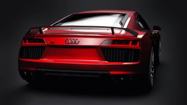 Tula, Rusya. 11 Mayıs 2021: Audi R8 V10 Quattro 2016 siyah arka planda lüks lüks lüks spor araba. 3d oluşturma