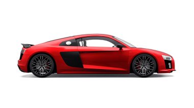 Tula, Rusya. 12 Mayıs 2021: Audi R8 V10 Quattro 2016 kırmızı lüks spor araba beyaz arka planda izole edildi. 3d oluşturma