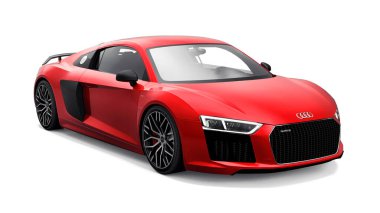 Tula, Rusya. 12 Mayıs 2021: Audi R8 V10 Quattro 2016 kırmızı lüks spor araba beyaz arka planda izole edildi. 3d oluşturma