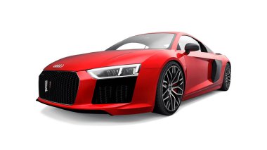 Tula, Rusya. 12 Mayıs 2021: Audi R8 V10 Quattro 2016 kırmızı lüks spor araba beyaz arka planda izole edildi. 3d oluşturma