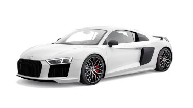 Tula, Rusya. 12 Mayıs 2021: Audi R8 V10 Quattro 2016 beyaz lüks spor araba beyaz arka planda izole edildi. 3d oluşturma