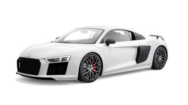 Tula, Russia. May 12, 2021: Audi R8 V10 Quattro 2016 white luxury stylish super sport car isolated on white background. 3d rendering clipart