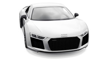 Tula, Rusya. 12 Mayıs 2021: Audi R8 V10 Quattro 2016 beyaz lüks spor araba beyaz arka planda izole edildi. 3d oluşturma