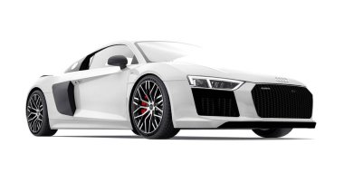 Tula, Rusya. 12 Mayıs 2021: Audi R8 V10 Quattro 2016 beyaz lüks spor araba beyaz arka planda izole edildi. 3d oluşturma