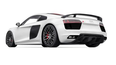 Tula, Rusya. 12 Mayıs 2021: Audi R8 V10 Quattro 2016 beyaz lüks spor araba beyaz arka planda izole edildi. 3d oluşturma