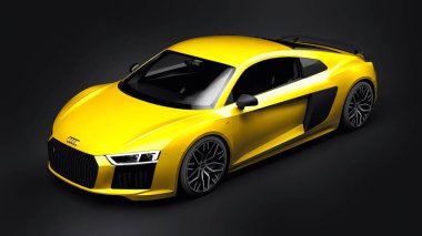 Tula, Rusya. 12 Mayıs 2021: Audi R8 V10 Quattro 2016 sarı lüks süper spor araba siyah arka planda. 3d oluşturma