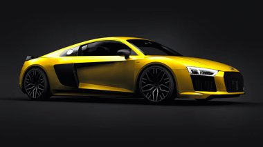 Tula, Rusya. 12 Mayıs 2021: Audi R8 V10 Quattro 2016 sarı lüks süper spor araba siyah arka planda. 3d oluşturma