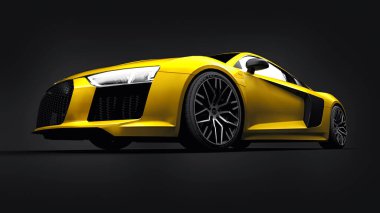 Tula, Rusya. 12 Mayıs 2021: Audi R8 V10 Quattro 2016 sarı lüks süper spor araba siyah arka planda. 3d oluşturma