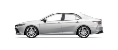 Tula, Rusya. 24 Haziran 2021: Toyota Camry Sedan 2020 şehir gri metalik arabası beyaz arka planda izole edildi. 3d oluşturma