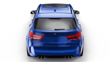 Tula, Rusya. 26 Haziran 2021: BMW X5M F85 mavi lüks SUV arabası beyaz arka planda izole edildi. 3d illüstrasyon