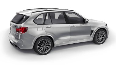 Tula, Rusya. 25 Haziran 2021: BMW X5M F85 beyaz lüks SUV aracı beyaz arka planda izole edildi. 3d illüstrasyon
