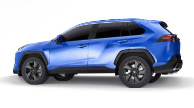 Tula, Rusya. 24 Haziran 2021: Toyota RAV4 2020 şehir mavi arabası beyaz arka planda izole edildi. 3d illüstrasyon.
