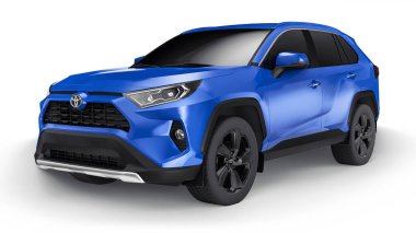 Tula, Rusya. 24 Haziran 2021: Toyota RAV4 2020 şehir mavi arabası beyaz arka planda izole edildi. 3d illüstrasyon.