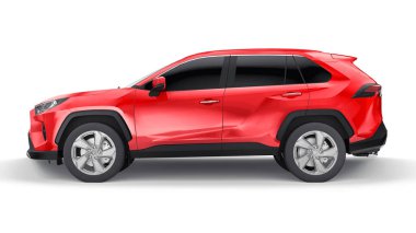 Tula, Rusya. 23 Haziran 2021: Toyota RAV4 SUV 2020 şehir kırmızı arabası beyaz arka planda izole edildi. 3d illüstrasyon.