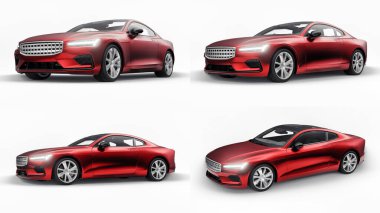 3d illustration. Concept car sports premium coupe. Plug-in hybrid. Technologies of eco-friendly transport. Red car on white background. 3d rendering clipart