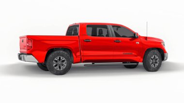 Tula, Rusya. 7 Haziran 2021: Toyota Tundra 2020 tam boy kırmızı kamyonet beyaz arka planda izole edildi. 3d oluşturma