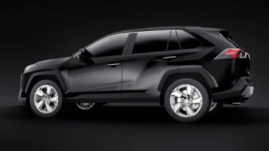 Tula, Rusya. 26 Haziran 2021: Toyota RAV4 SUV 2020 siyah araç siyah arka planda izole edildi. 3d illüstrasyon