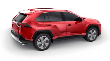 Tula, Rusya. 23 Haziran 2021: Toyota RAV4 SUV 2020 şehir kırmızı arabası beyaz arka planda izole edildi. 3d illüstrasyon