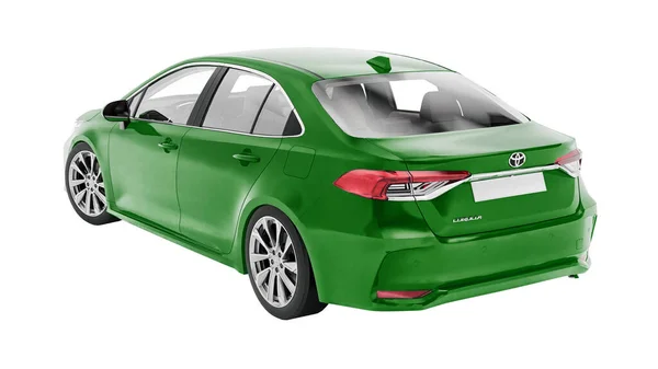俄罗斯 2021年2月25日 丰田Corolla Sedan 2020紧凑型城市绿色轿车与白色背景隔离 3D渲染 — 图库照片