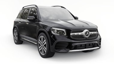 Tula, Rusya. 6 Temmuz 2021: Mercedes-Benz GLB 2020 siyah kompakt lüks SUV arabası beyaz arka planda izole edildi. 3d oluşturma