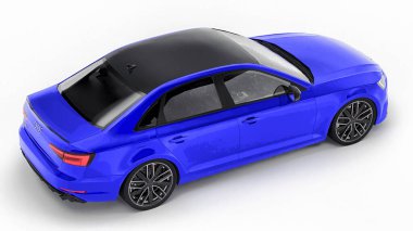 Tula, Rusya. 8 Haziran 2021: Mavi Audi RS4 Quattro 2018 lüks araba beyaz arka planda izole edildi. 3d oluşturma