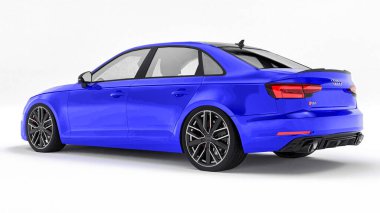 Tula, Rusya. 8 Haziran 2021: Mavi Audi RS4 Quattro 2018 lüks araba beyaz arka planda izole edildi. 3d oluşturma