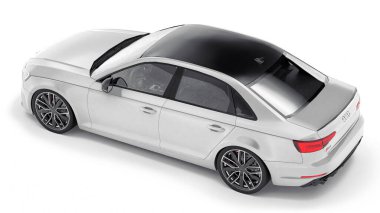 Tula, Rusya. 9 Haziran 2021: Gri Audi RS4 Quattro 2018 lüks araba beyaz arka planda izole edildi. 3d oluşturma