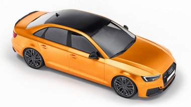 Tula, Rusya. 9 Haziran 2021: Orange Audi RS4 Quattro 2018 lüks araba beyaz arka planda izole edildi. 3d oluşturma