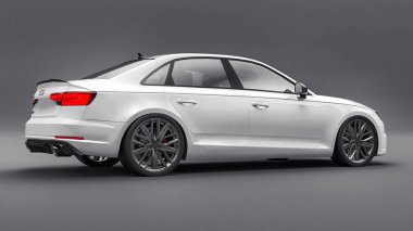 Tula, Rusya. 9 Haziran 2021: Gri arka planda izole edilmiş beyaz Audi RS4 Quattro 2018 lüks araba. 3d oluşturma