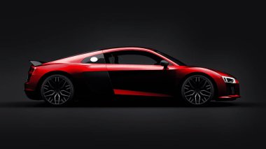 Tula, Rusya. 11 Mayıs 2021: Audi R8 V10 Quattro 2016 siyah arka planda lüks lüks lüks spor araba. 3d oluşturma